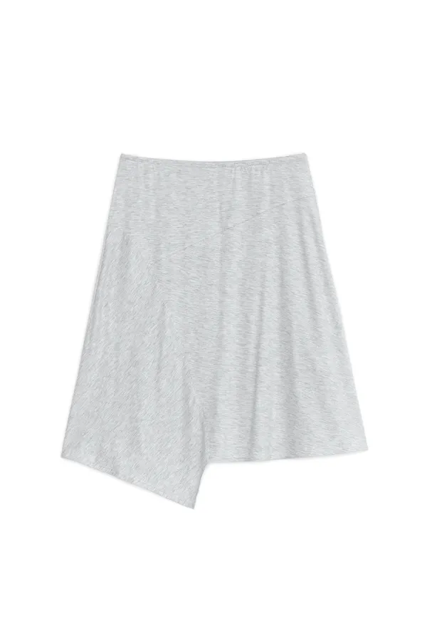 ASYMMETRIC MIDI SKIRT, MELANGE GRAY