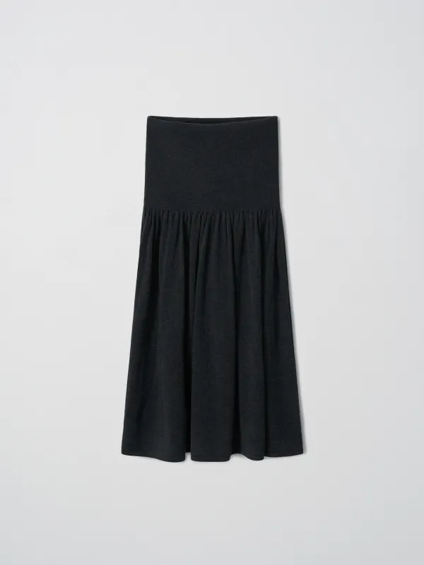 WOOL SILK BLEND FOLD KNIT SKIRT [DARK GREY]
