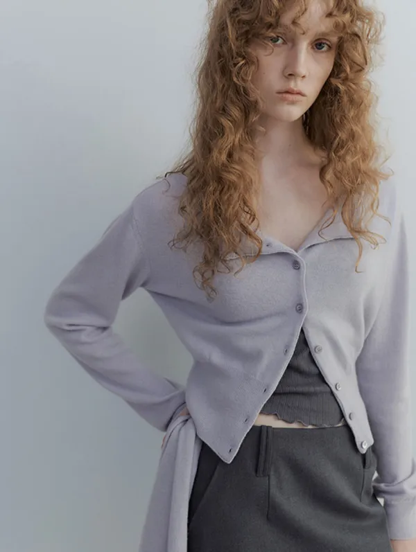 Soft Wool Boatneck Cardigan (Lavender Mist)