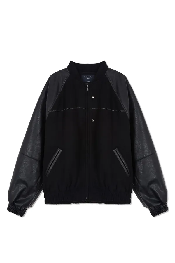 STUNNING POINT FAUX LEATHER JUMPER FOR MEN IN BLACK