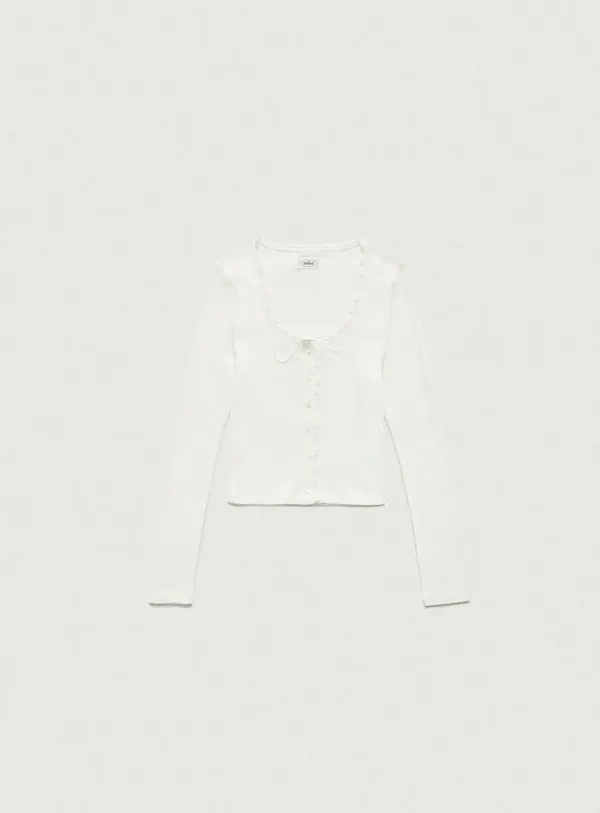 Ravioli Lace-Trim Button-Up Top_White