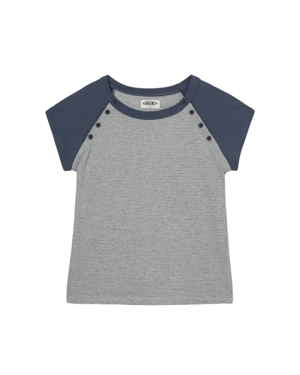 STRIPE BUTTON RAGLAN TEE [GREY]