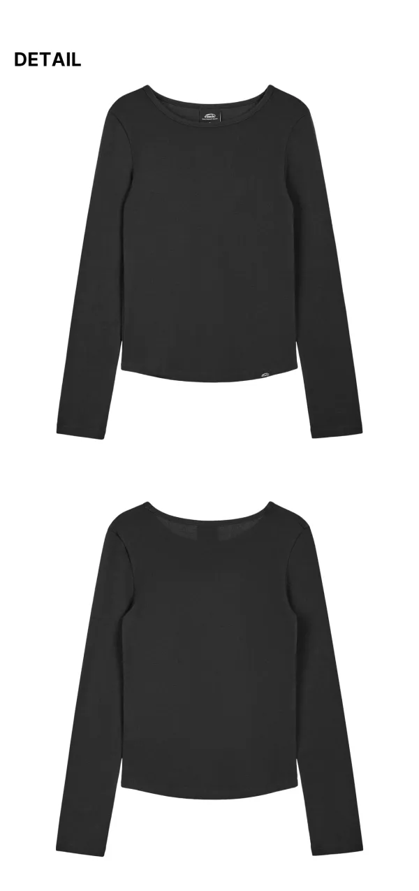 (W) RIBBED BOAT NECK LS T-SHIRT-BLACK