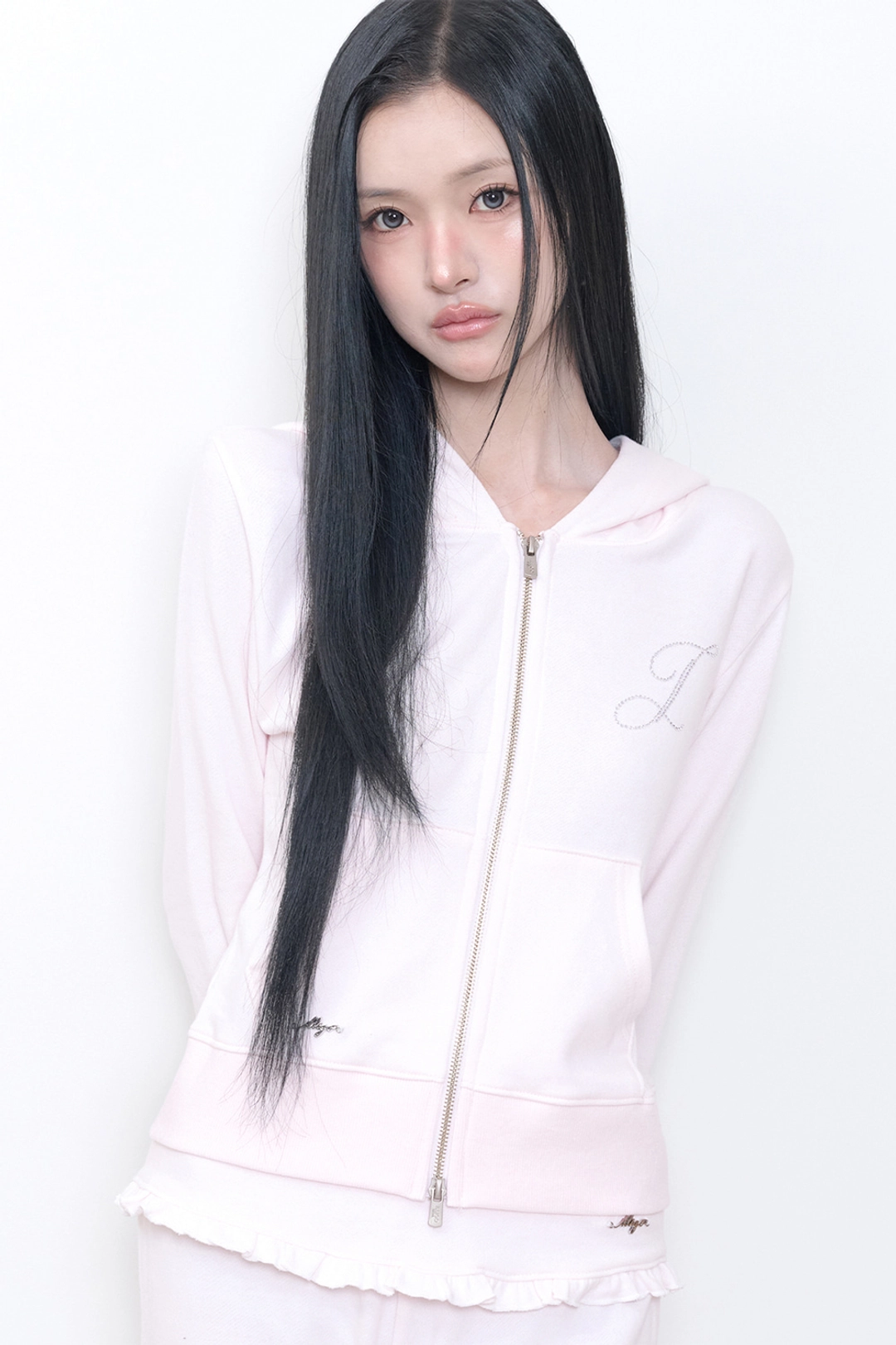 일리고 일리고 - 베이직 슬림 후드 집업 핑크 상품 이미지 2