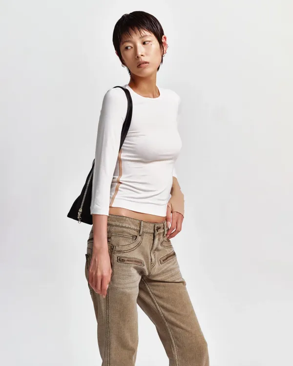 ESSENTIAL ROUND NECK 3-QUARTER TOP_WHITE