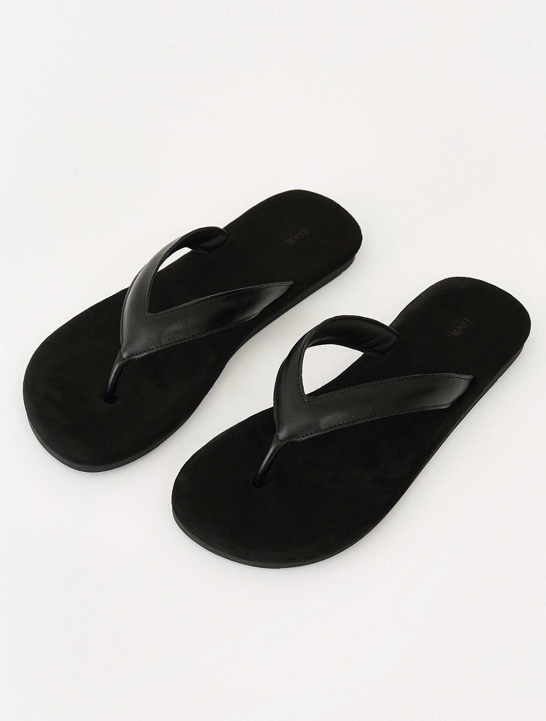 로에일 Logo sole fake leather strap flip flops_Black 상품 이미지 1