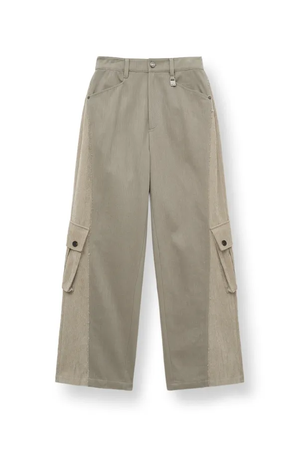 BIG POCKET TWO TONE WIDE PANTS IN BEIGE