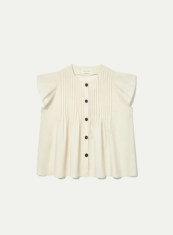 [RESTOCK]  Pintucked Ruffle-sleeve Blouse Cream