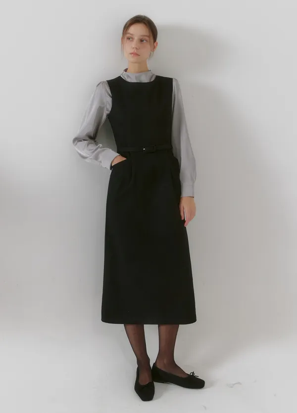 [44-120]  Noreve Bustier Dress-Belt Setup  노레브 뷔스티에 드레스-벨트 셋업 (겨울-가을-하객룩-격식룩-출근룩-오피스룩-뷔스티에원피스-롱원피스-벨트-페미닌-베이직-데일리-하객원피스-자체제작) - MICANE