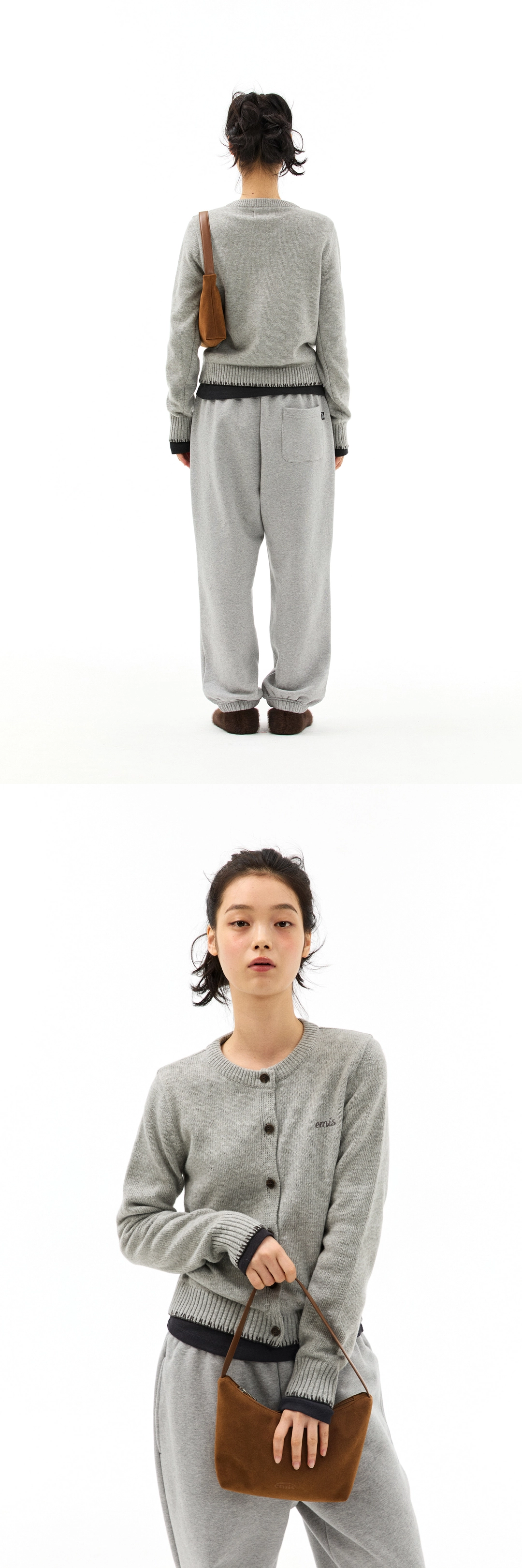이미스 (W) BLANKET STITCH CARDIGAN-LIGHT GRAY 상품 이미지 3