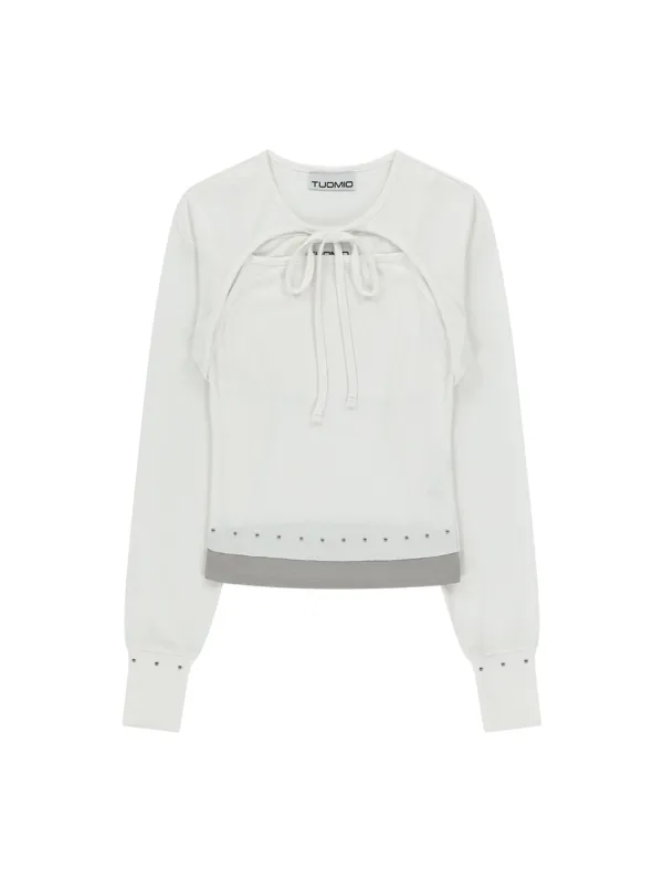 TWO TONE CARDI SET  [WHITE]