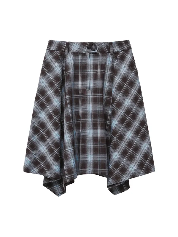 UNBALANCED CHECK SKIRT (PURPLE)