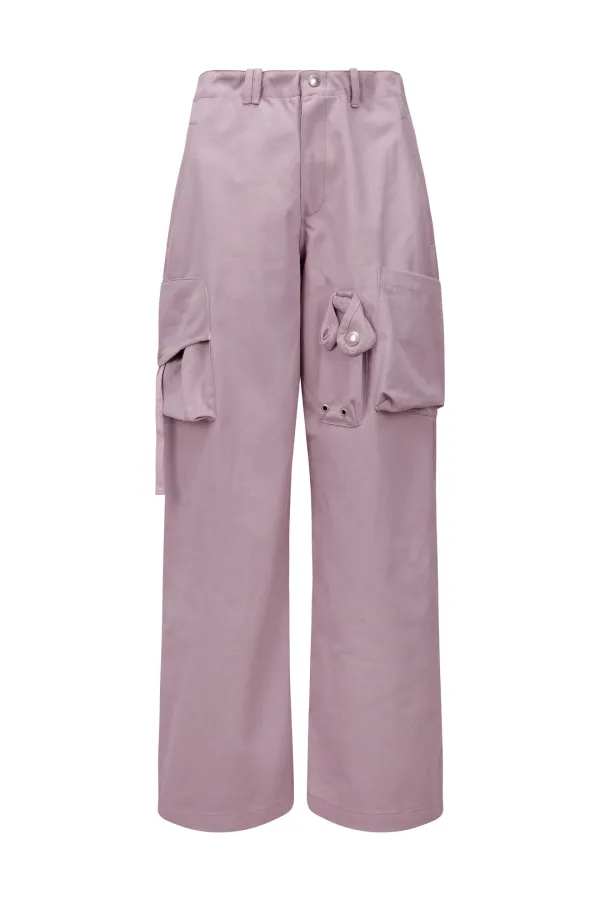 STRAP WIDE CARGO PANTS (UNISEX) DUSTY PINK