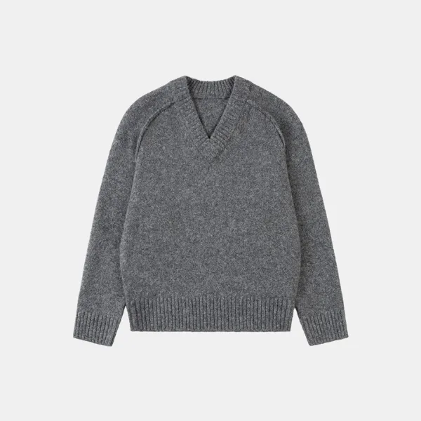 SIKN2170 루즈 핏 브이넥 헤비 니트_Melange gray