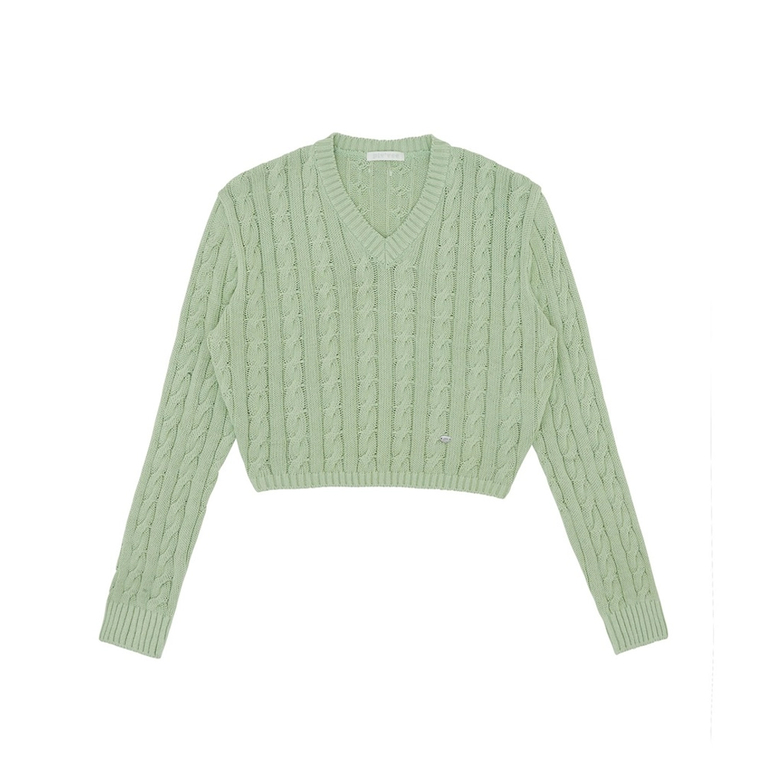 피브비 V Neck Cable Knit Top (pistachio mint) 상품 이미지 1