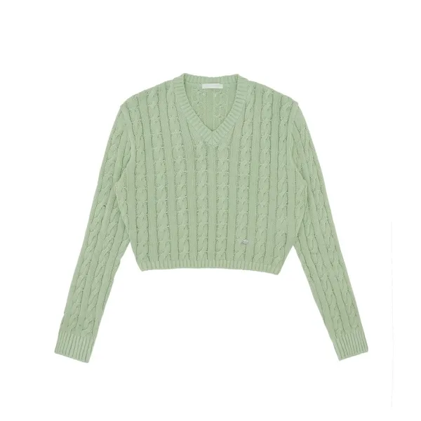 V Neck Cable Knit Top (pistachio mint)