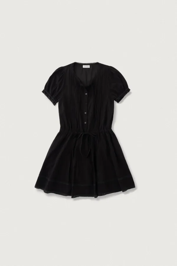 DRAW STRING PINTUCK DRESS [BLACK]