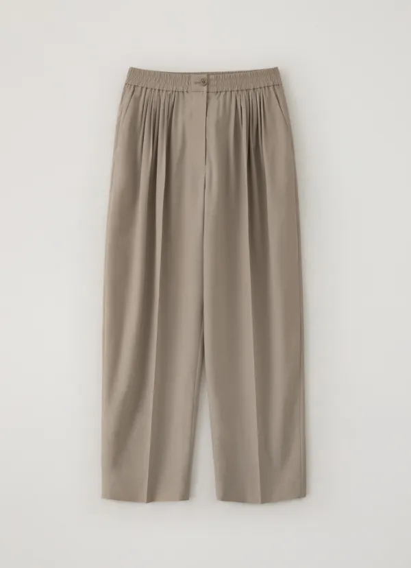 Tuck Shirring Pants (Beige)