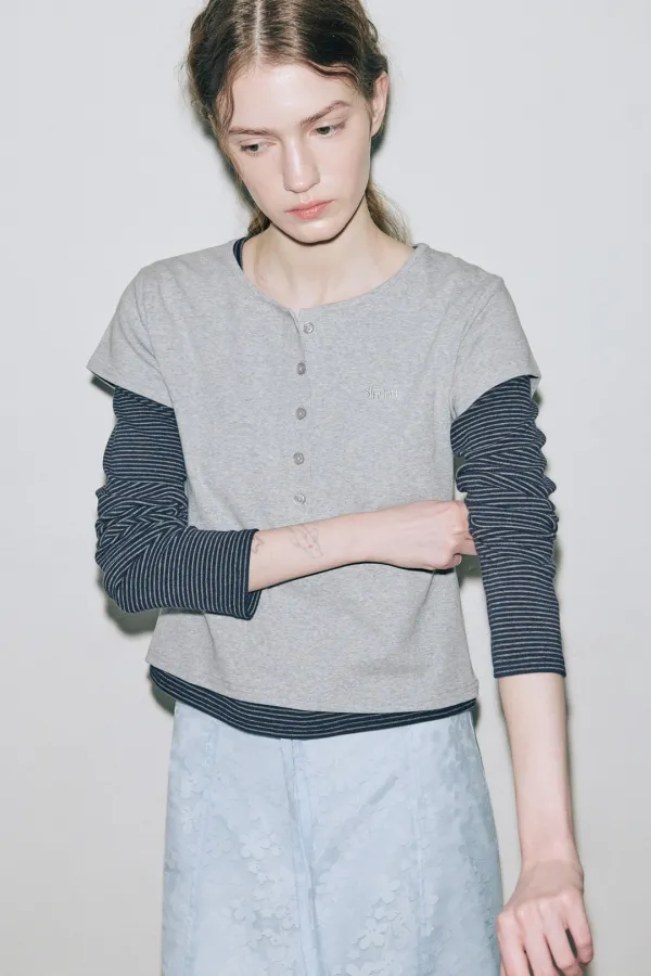 SN Henley Neck Cap Sleeved T-shirt (Grey)