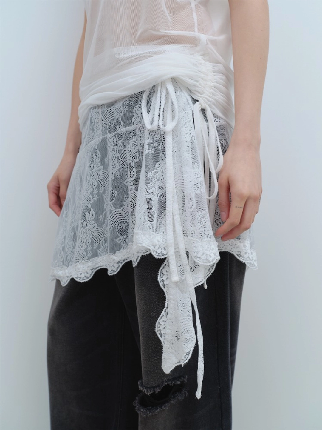 밀로 우먼 Lace Triming Wrap Skirt [White] 상품 이미지 2