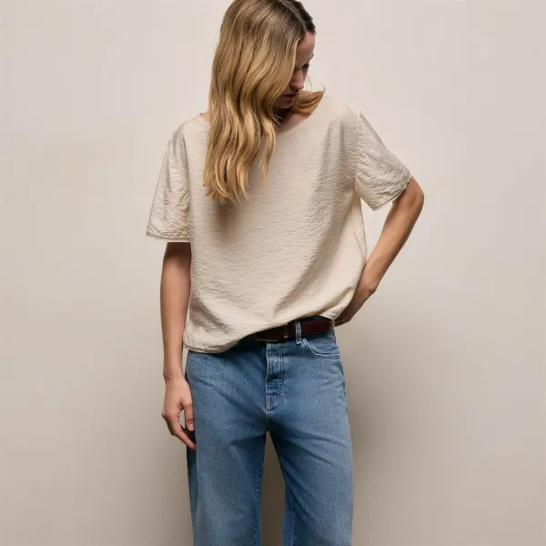 Modal Silk Blend Drop Shoulder Blouse - Parchment