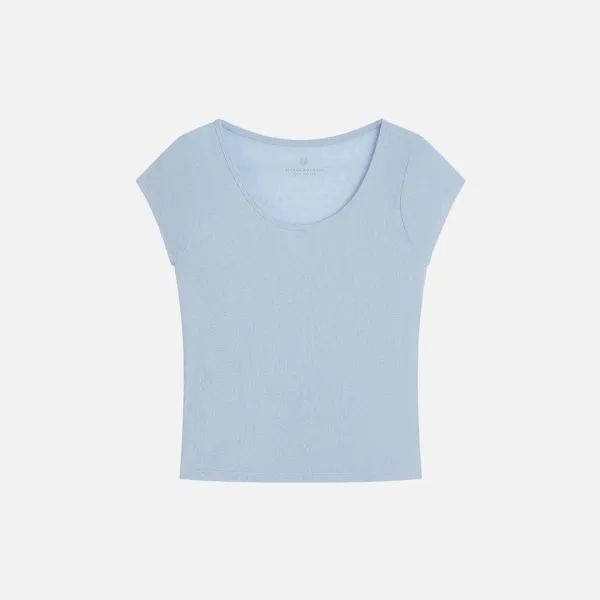 SITP5300 시스루 캡소매 슬림 반팔 티_Sky blue
