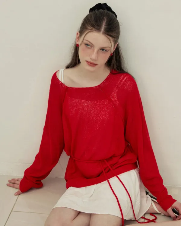 Loose fit long sleeve summer knit - red
