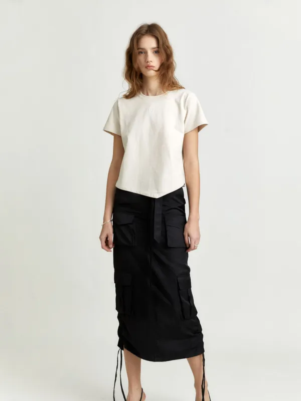 [8th] KALO Embroidered Unbalanced Hem T-shirt_Beige