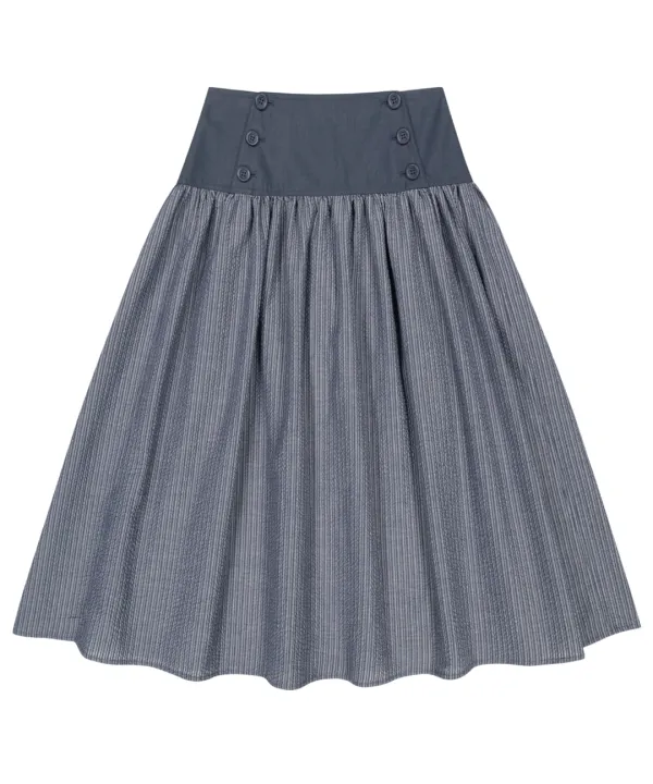 DOUBLE BUTTON STRIPE SKIRT NAVY