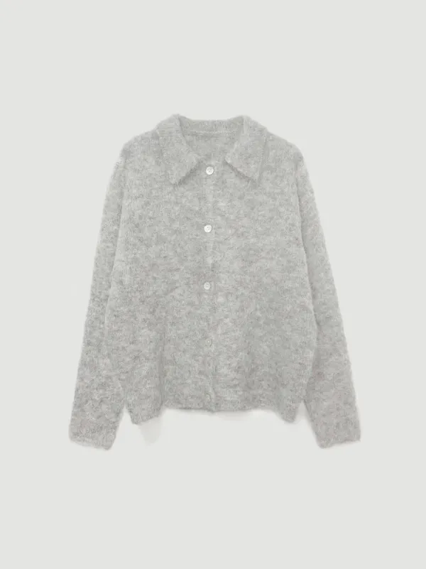 Hairy collar cardigan (그레이)