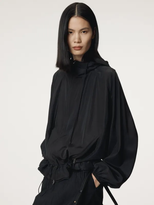 SILK BLEND TECHNICAL HOODIE JUMPER (BLACK)