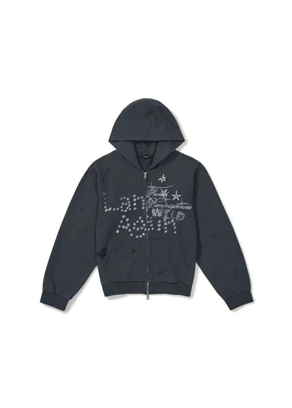 PRINTED HOOD ZIP-UP (GREY)