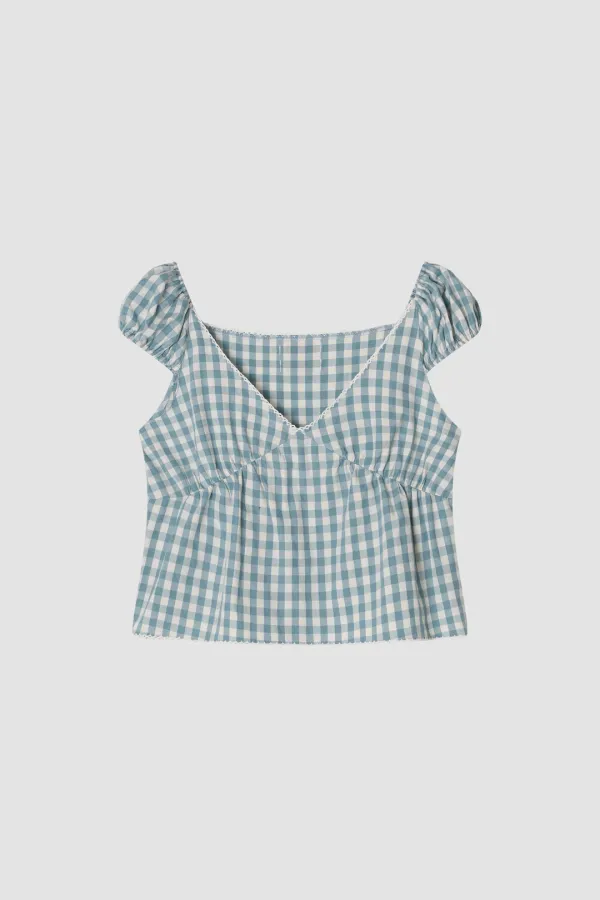 18th) Sarah Blue Check Blouse
