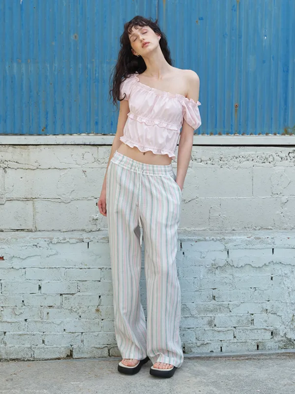 Stripe Banding Pants, Pink Green