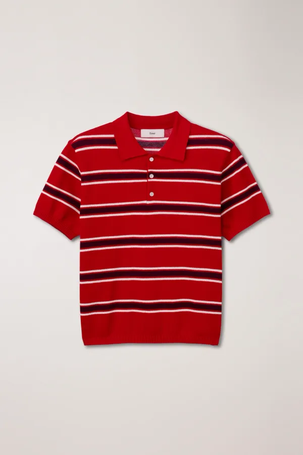 UNISEX MULTI STRIPED POLO KNIT RED BURGUNDY_UDSW6B122R2