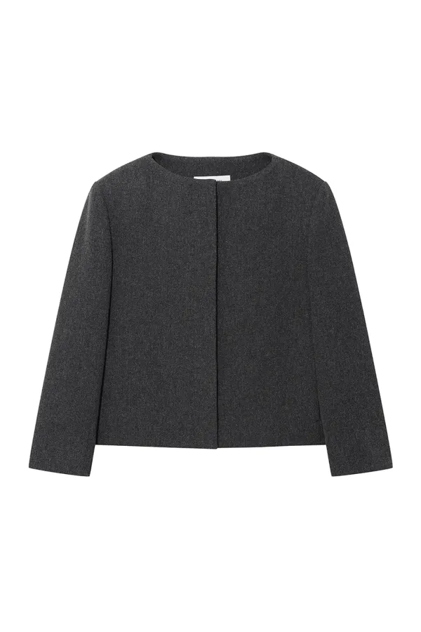 WOOL BLEND COLLARLESS JACKET [GREY]