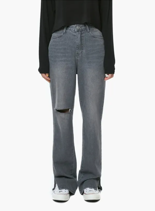 LW015 DAMAGE SLIT DENIM_DARK GRAY