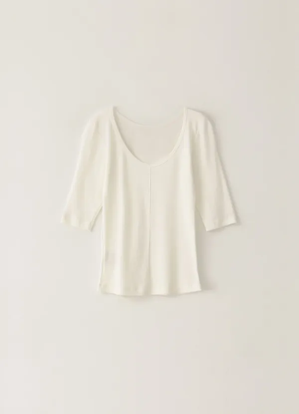 9TH / Scoop Half-Sleeved T-Shirt - Ivory