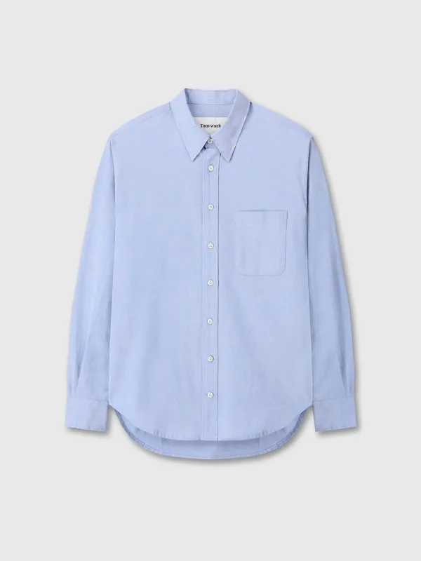 COTTON LYOCELL DISTRESSED OXFORD SHIRT_ SKY BLUE