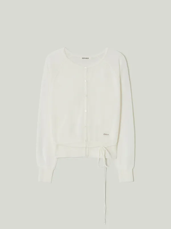 Sheer Cotton Strap Cardigan Ivory