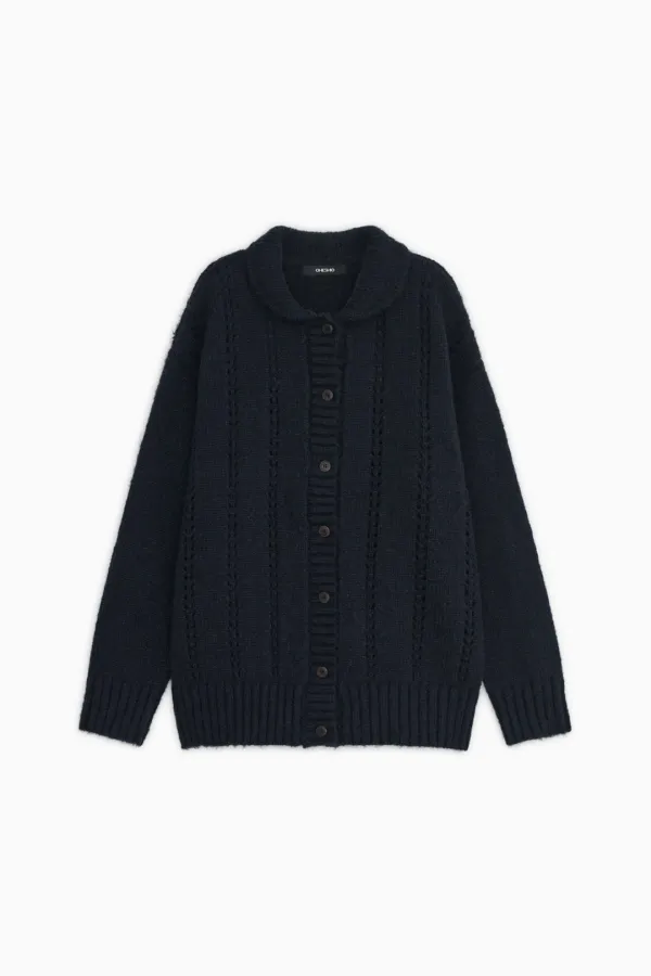 PUNCHING ROUND COLLAR CARDIGAN, NAVY