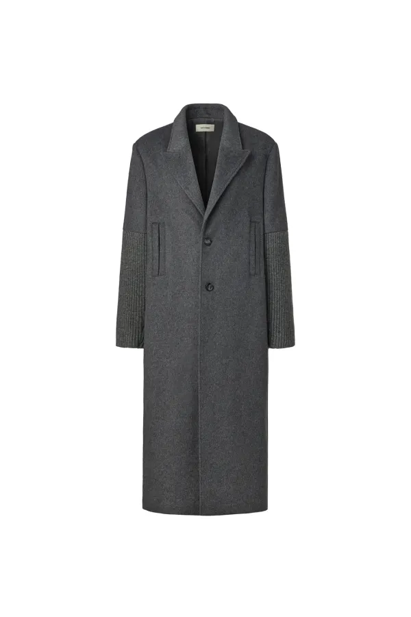 [3rd REORDER] KNITTED COMBI SLEEVE LONG COAT [GREY]