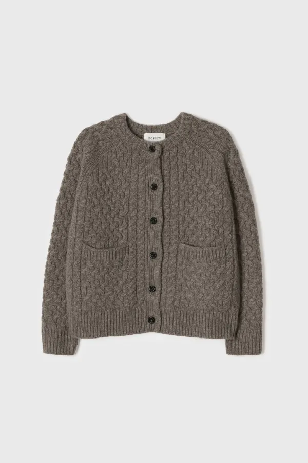 Arlo Cable Knit Cardigan (Brown)