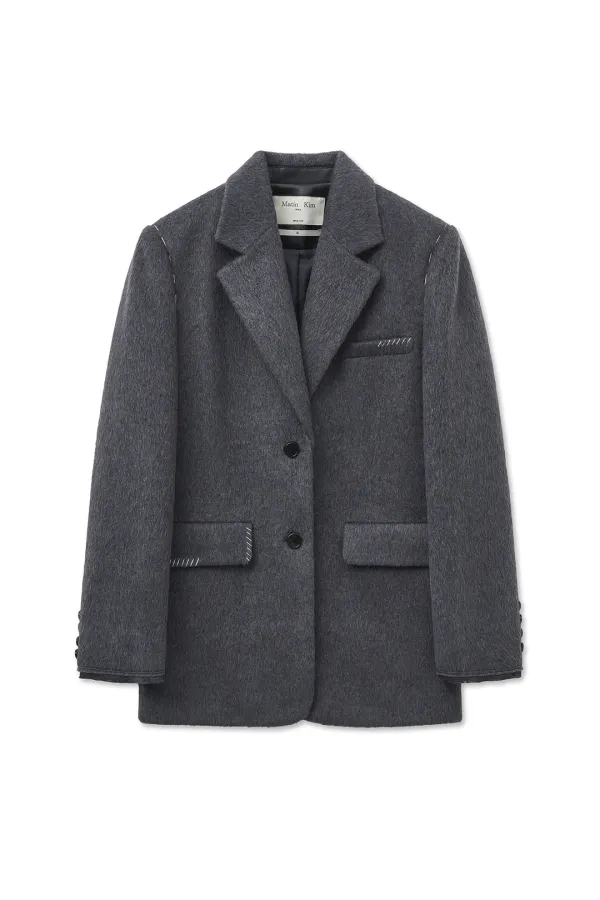 HAIRY OVERFIT STITCH SINGLE JACKET IN GREY
