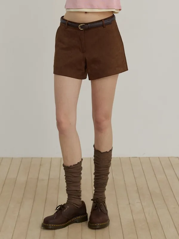 벨티드 스웨이드 숏 팬츠_BROWN