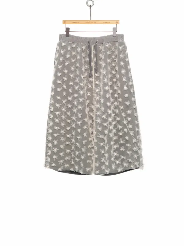 PF25 IVORY FLORAL MESH LAYERED BERMUDA SHORTS