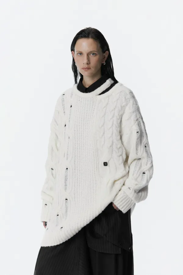 Mixed Cable Knit Pullover [ Ivory ]