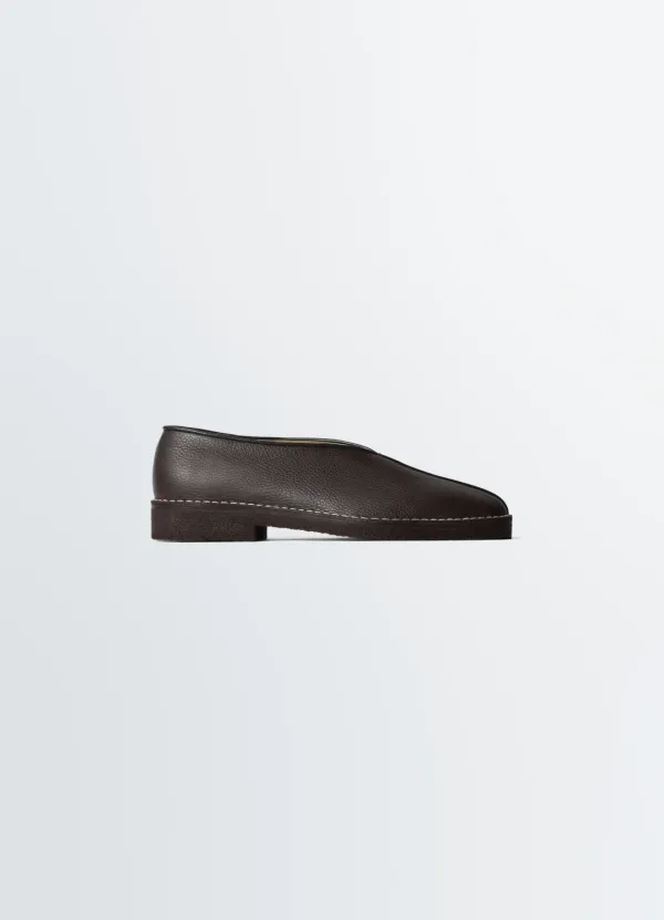 PIPED CREPE SLIPPERS IN LEATHER