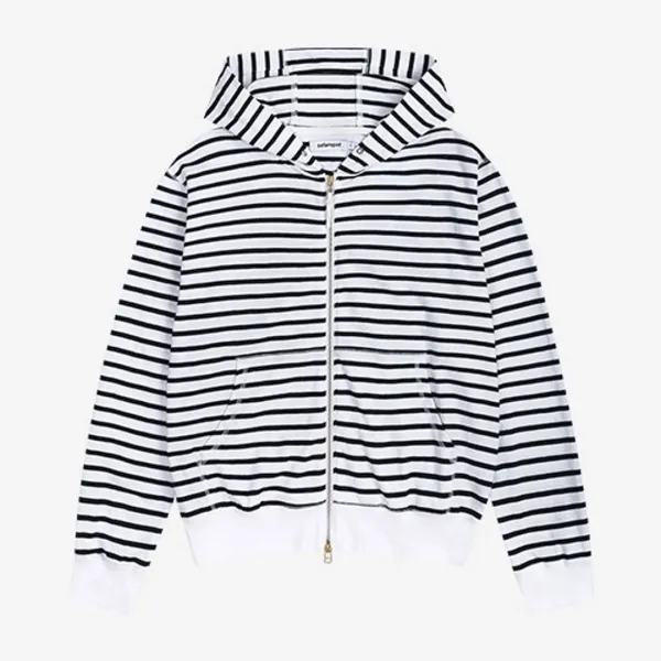 REGULAR STRIPE HOODIE ZIPUP (WHITE/NAVY)