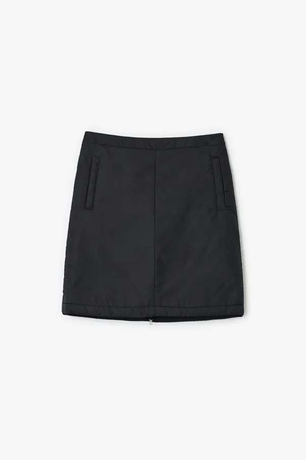 PADDED MIDI SKIRT, BLACK